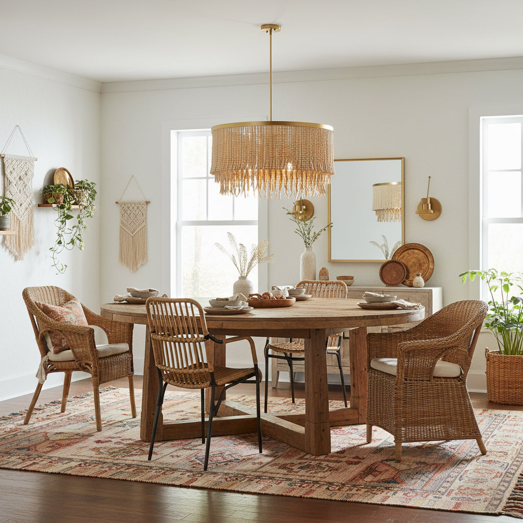 Antigua Chandelier – Handmade Wood & Coconut Bead Concentric Chandelier