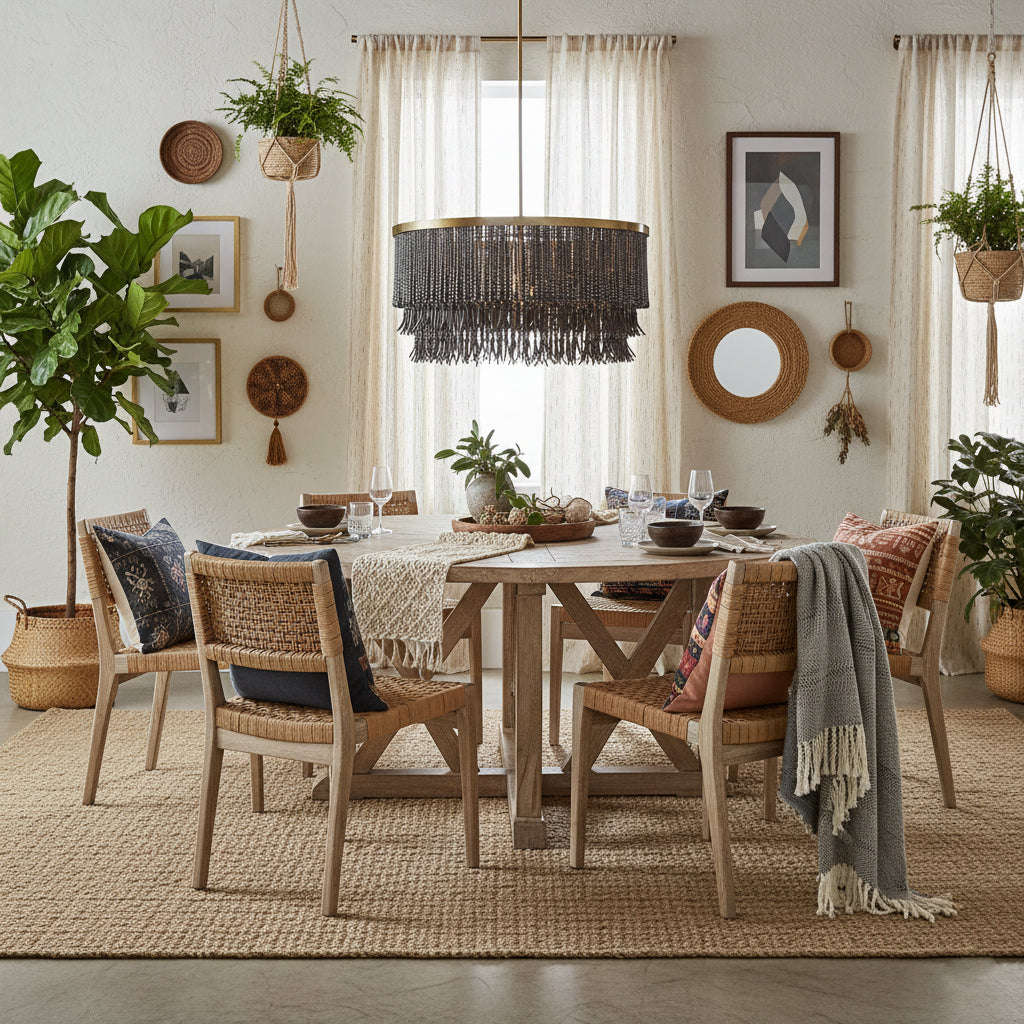 Antigua Chandelier – Handmade Wood & Coconut Bead Concentric Chandelier