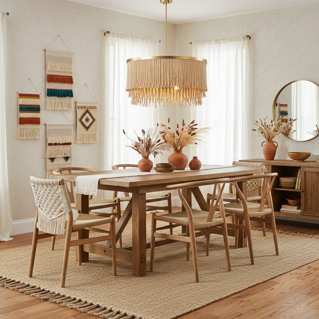 Antigua Chandelier – Handmade Wood & Coconut Bead Concentric Chandelier