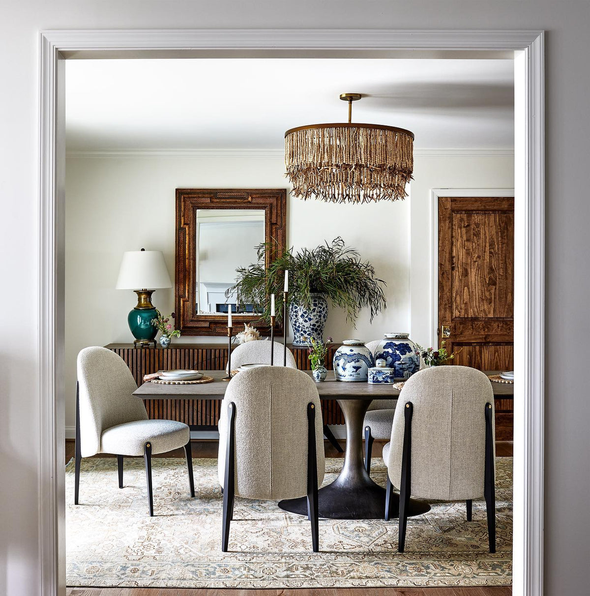 Antigua Chandelier – Handmade Wood & Coconut Bead Concentric Chandelier