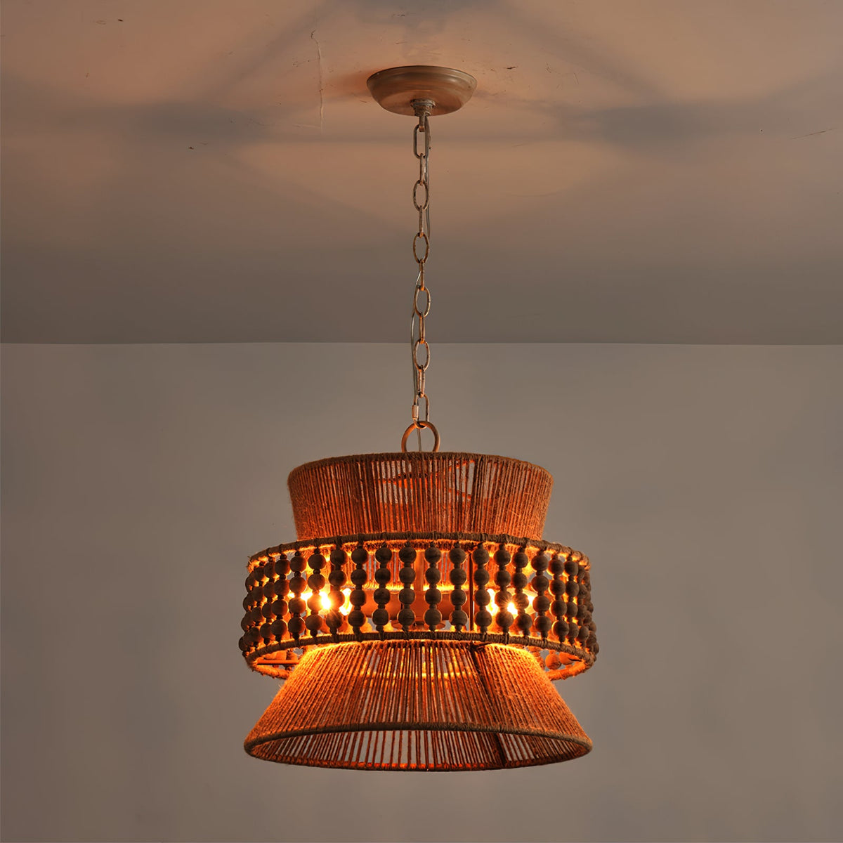 Antigua Pendant Lamp – Hand-Woven Hemp Rope & Trapezoid Chandelier