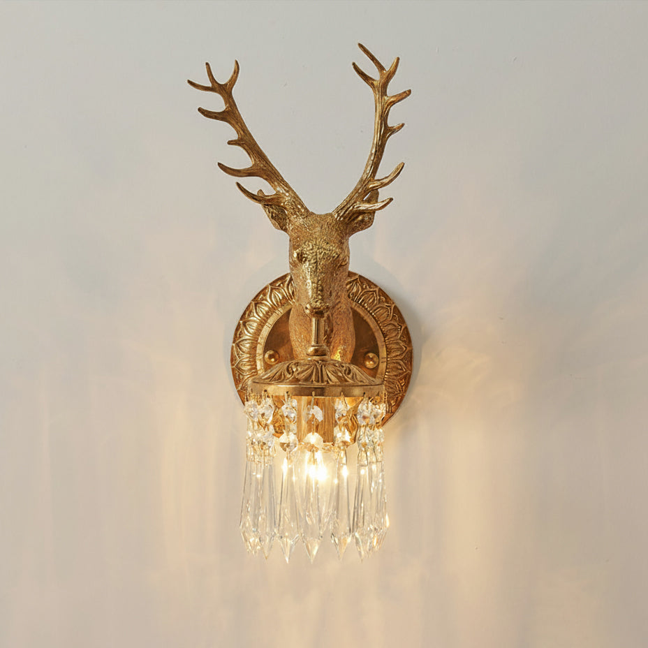 Antler Crystal Wall Lamp – Polished Brass & Crystal Branch Wall Sconce