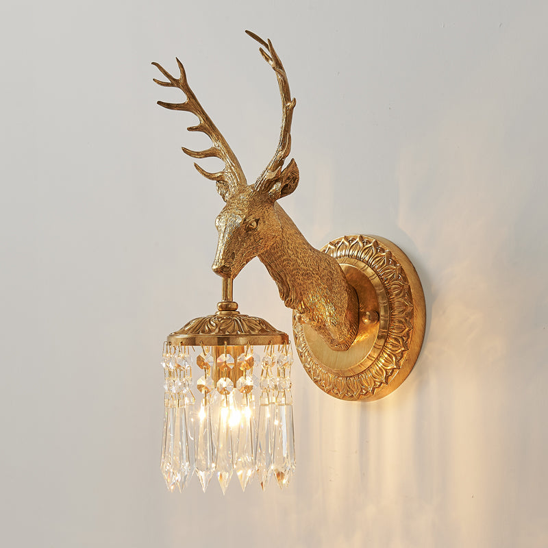Antler Crystal Wall Lamp – Polished Brass & Crystal Branch Wall Sconce