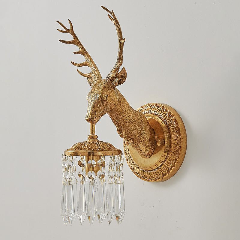 Antler Crystal Wall Lamp – Polished Brass & Crystal Branch Wall Sconce