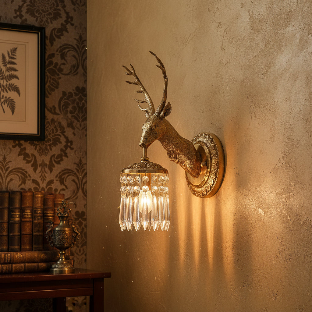 Antler Crystal Wall Lamp – Polished Brass & Crystal Branch Wall Sconce