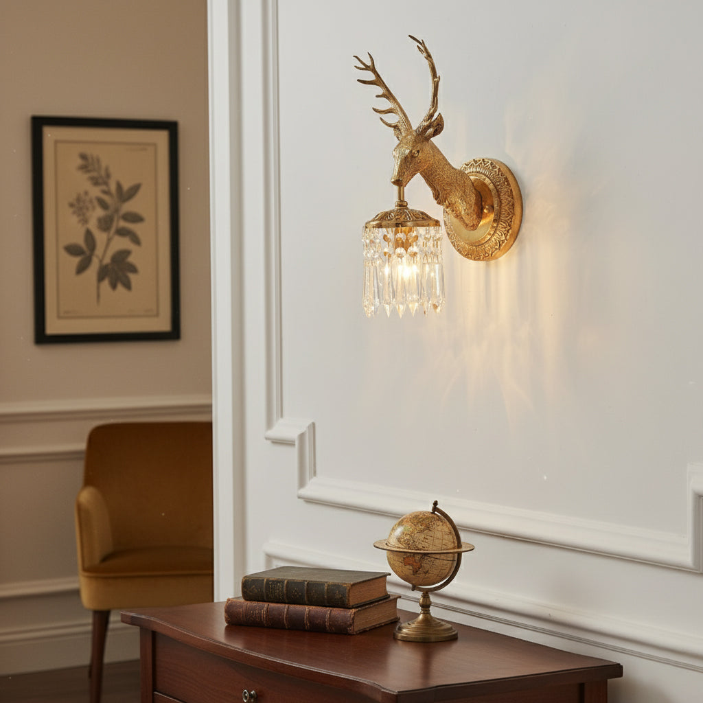 Antler Crystal Wall Lamp – Polished Brass & Crystal Branch Wall Sconce