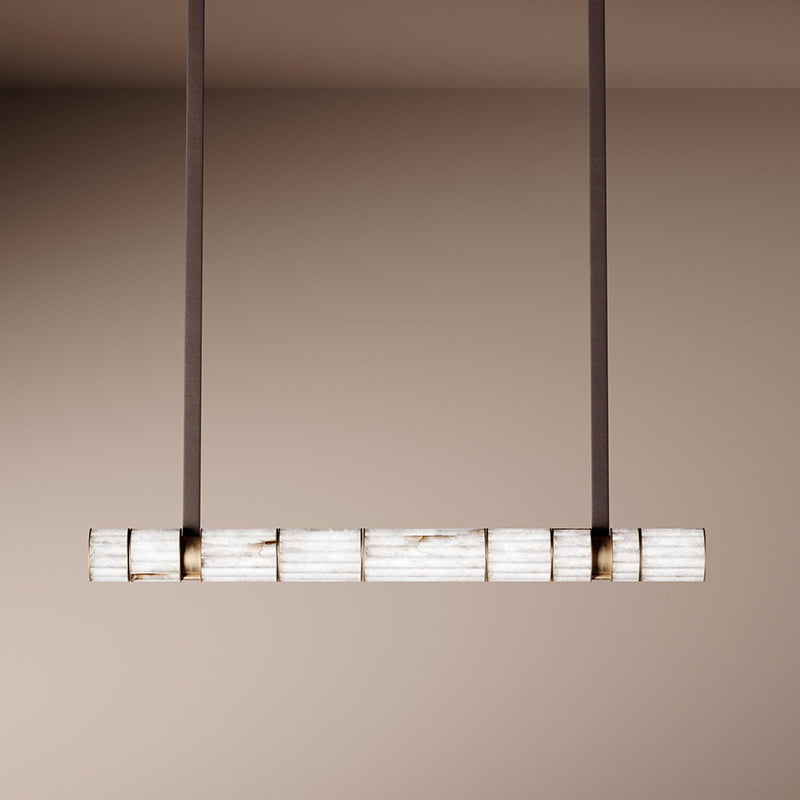 Apadana Chandelier – Italian Crafted Metal, Alabaster & Leather Linear Chandelier