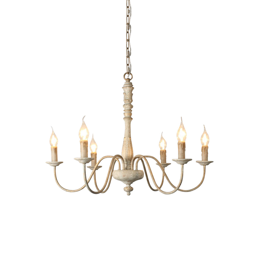 Apalachicola Chandelier – French Country Rustic Hand-Carved Wood & Iron Chandelier