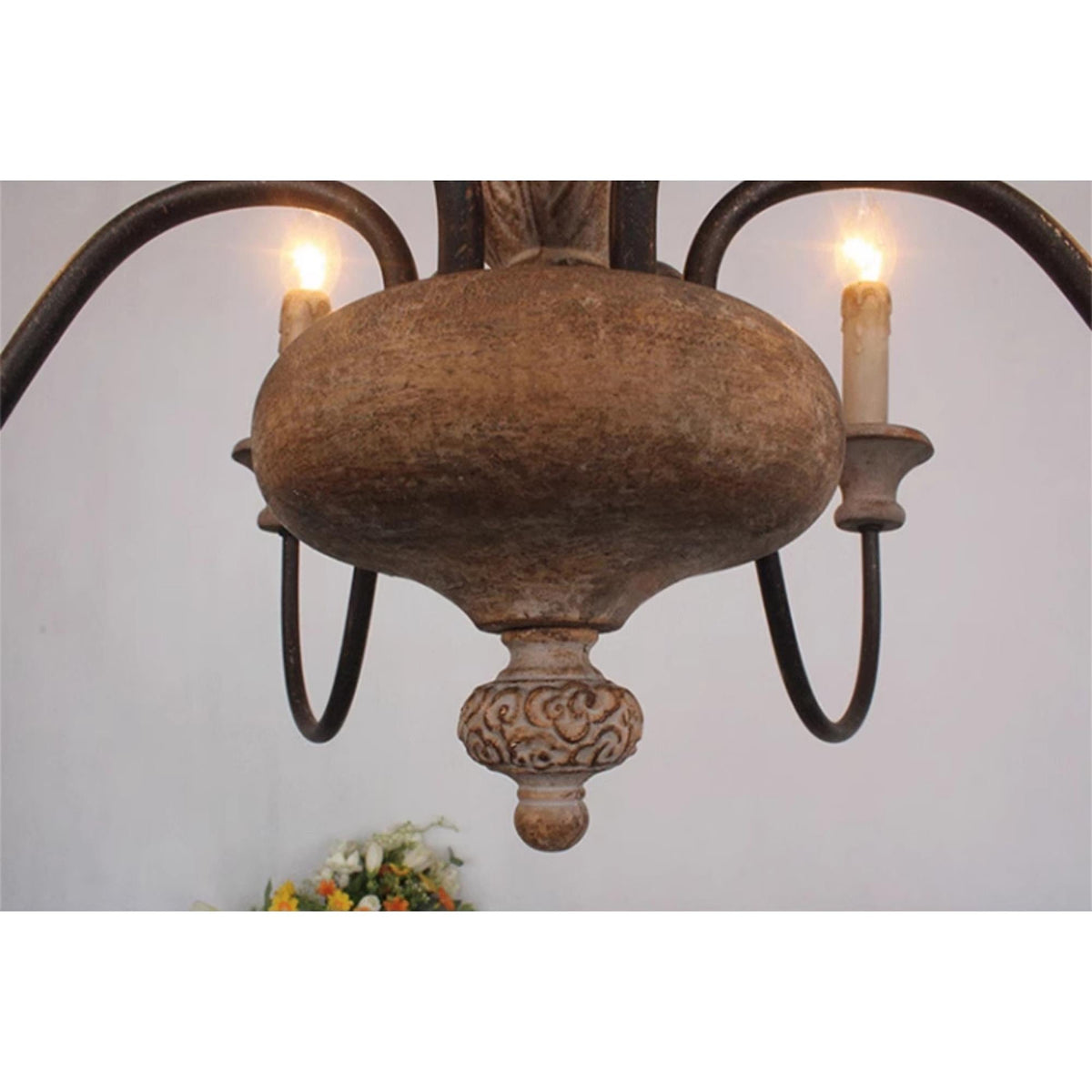 Apalachicola Chandelier – French Country Rustic Hand-Carved Wood & Iron Chandelier