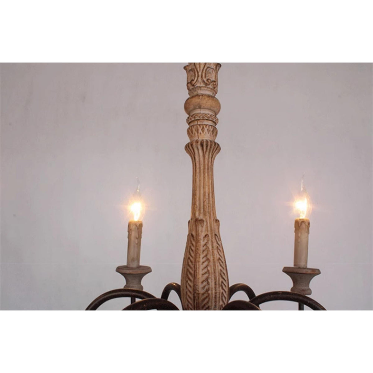 Apalachicola Chandelier – French Country Rustic Hand-Carved Wood & Iron Chandelier