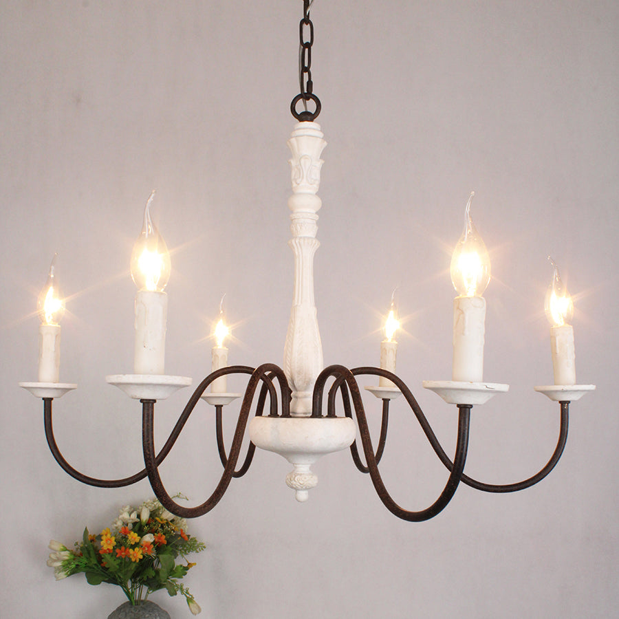 Apalachicola Chandelier – French Country Rustic Hand-Carved Wood & Iron Chandelier