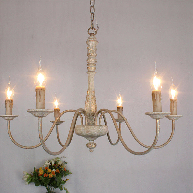 Apalachicola Chandelier – French Country Rustic Hand-Carved Wood & Iron Chandelier