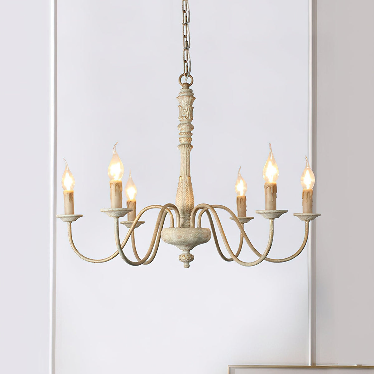 Apalachicola Chandelier – French Country Rustic Hand-Carved Wood & Iron Chandelier