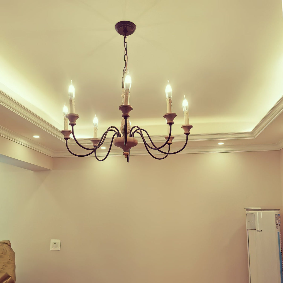 Apalachicola Chandelier – French Country Rustic Hand-Carved Wood & Iron Chandelier