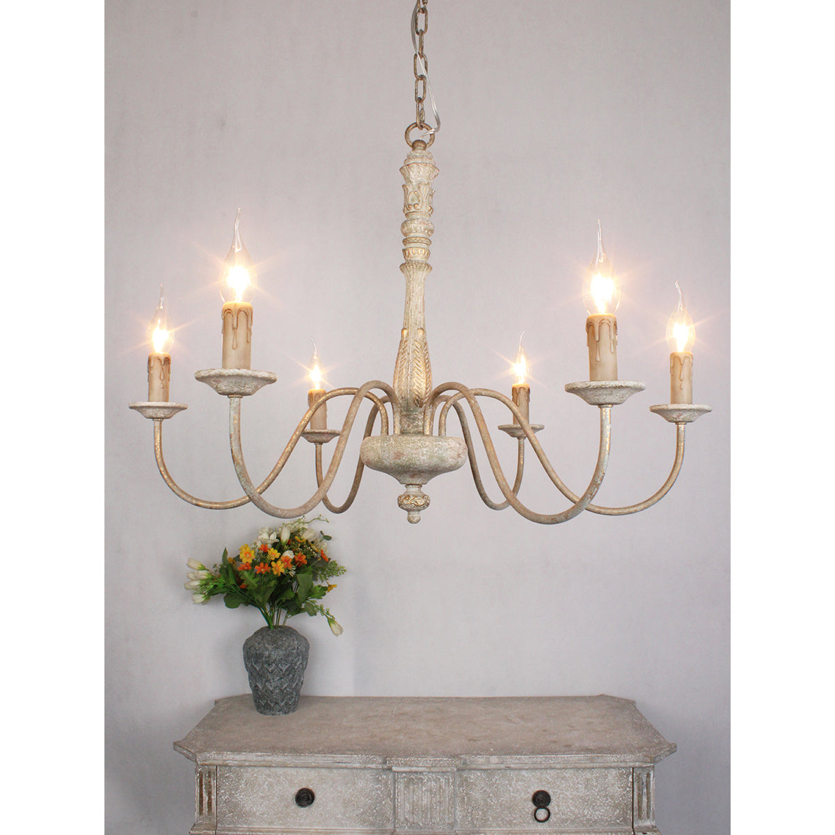 Apalachicola Chandelier – French Country Rustic Hand-Carved Wood & Iron Chandelier