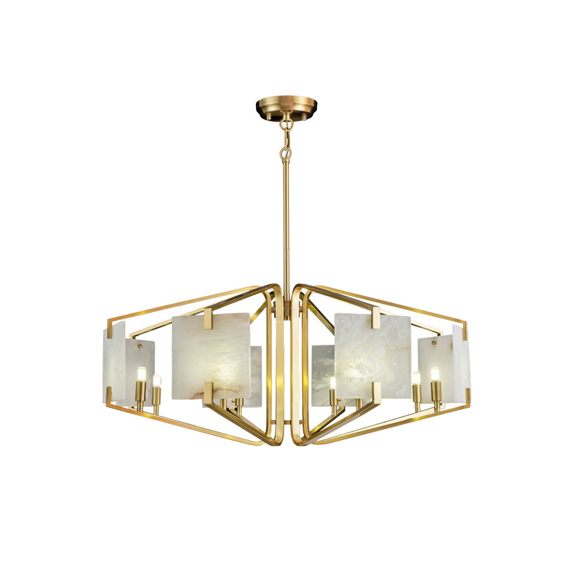 Appareil Alabaster Chandelier – Brass & Squared Alabaster Panel Chandelier