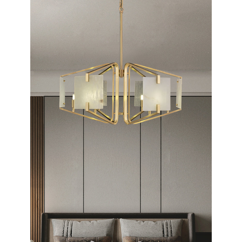 Appareil Alabaster Chandelier – Brass & Squared Alabaster Panel Chandelier