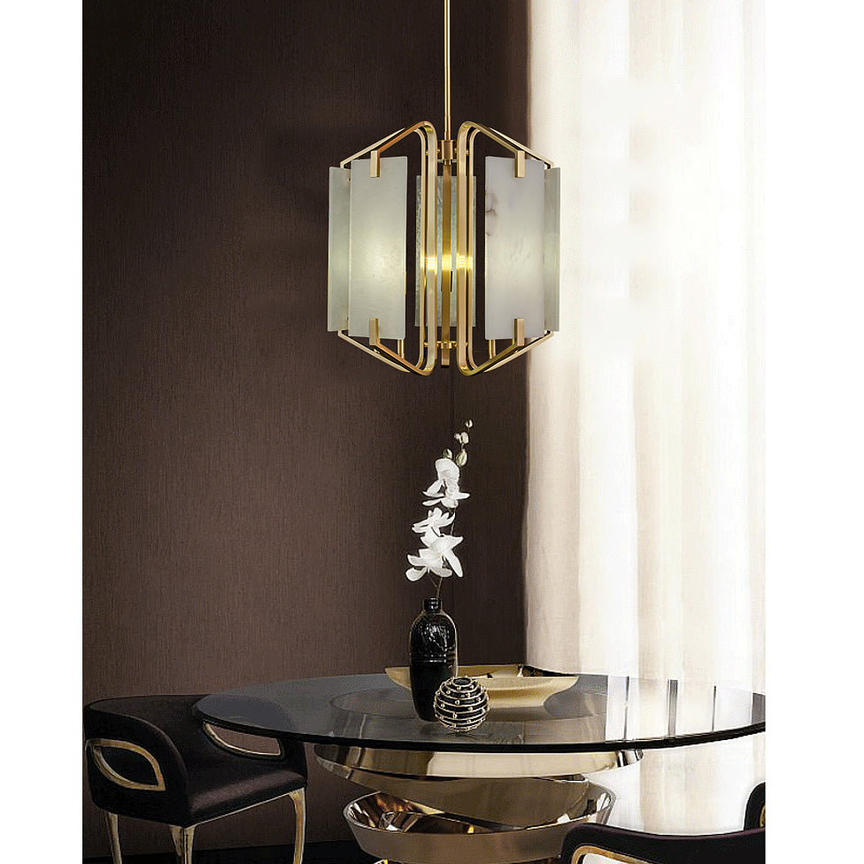 Appareil Alabaster Chandelier – Brass & Squared Alabaster Panel Chandelier
