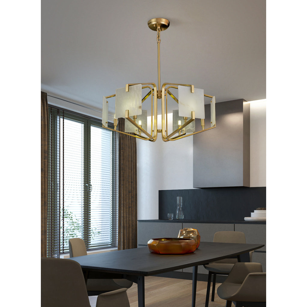Appareil Alabaster Chandelier – Brass & Squared Alabaster Panel Chandelier