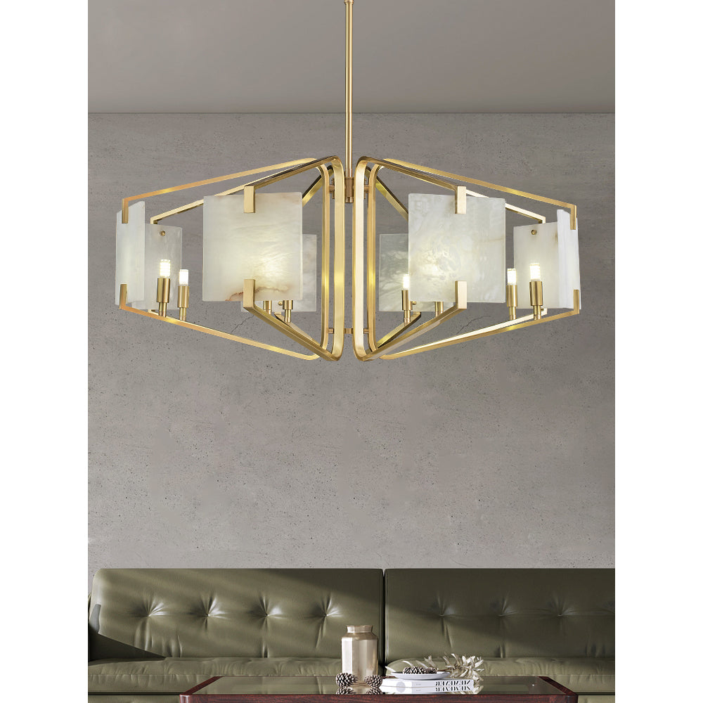 Appareil Alabaster Chandelier – Brass & Squared Alabaster Panel Chandelier