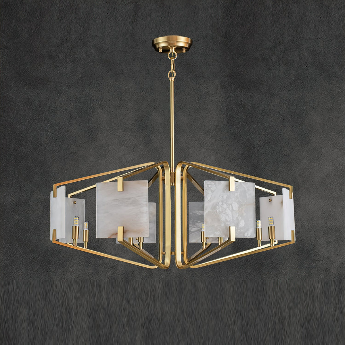Appareil Alabaster Chandelier – Brass & Squared Alabaster Panel Chandelier