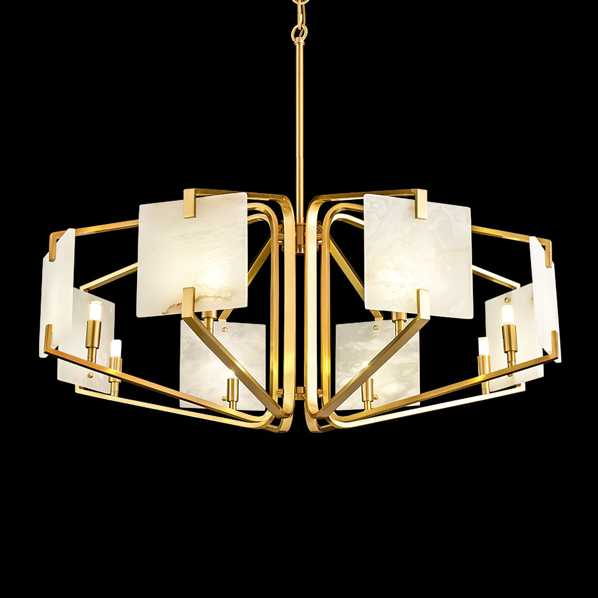 Appareil Alabaster Chandelier – Brass & Squared Alabaster Panel Chandelier