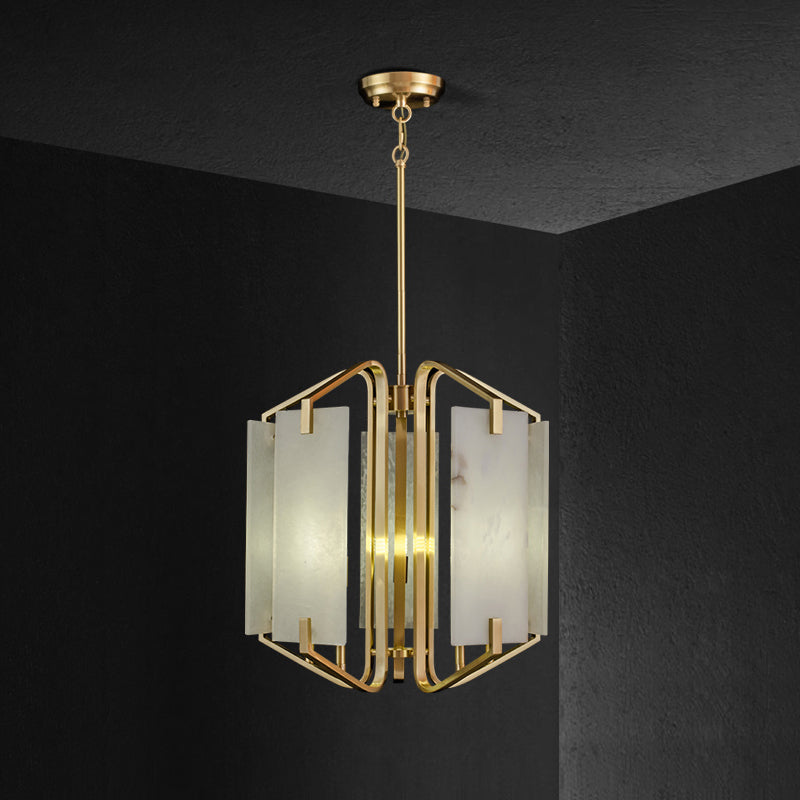 Appareil Alabaster Chandelier – Brass & Squared Alabaster Panel Chandelier