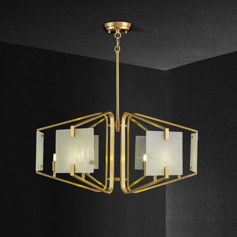 Appareil Alabaster Chandelier – Brass & Squared Alabaster Panel Chandelier