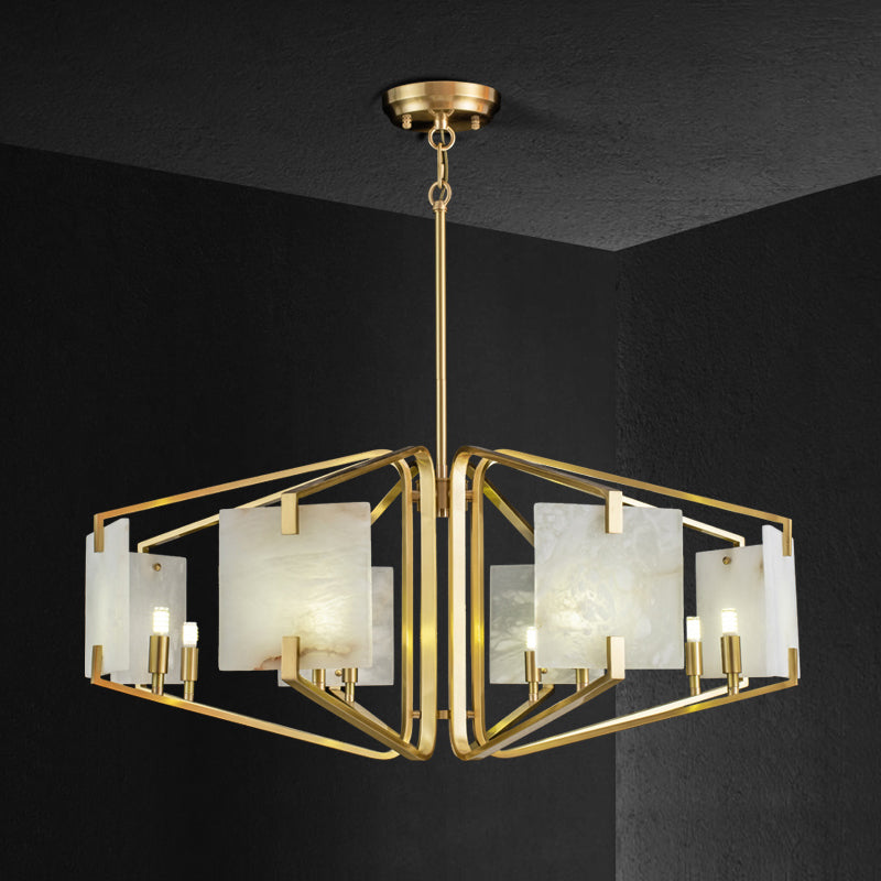 Appareil Alabaster Chandelier – Brass & Squared Alabaster Panel Chandelier