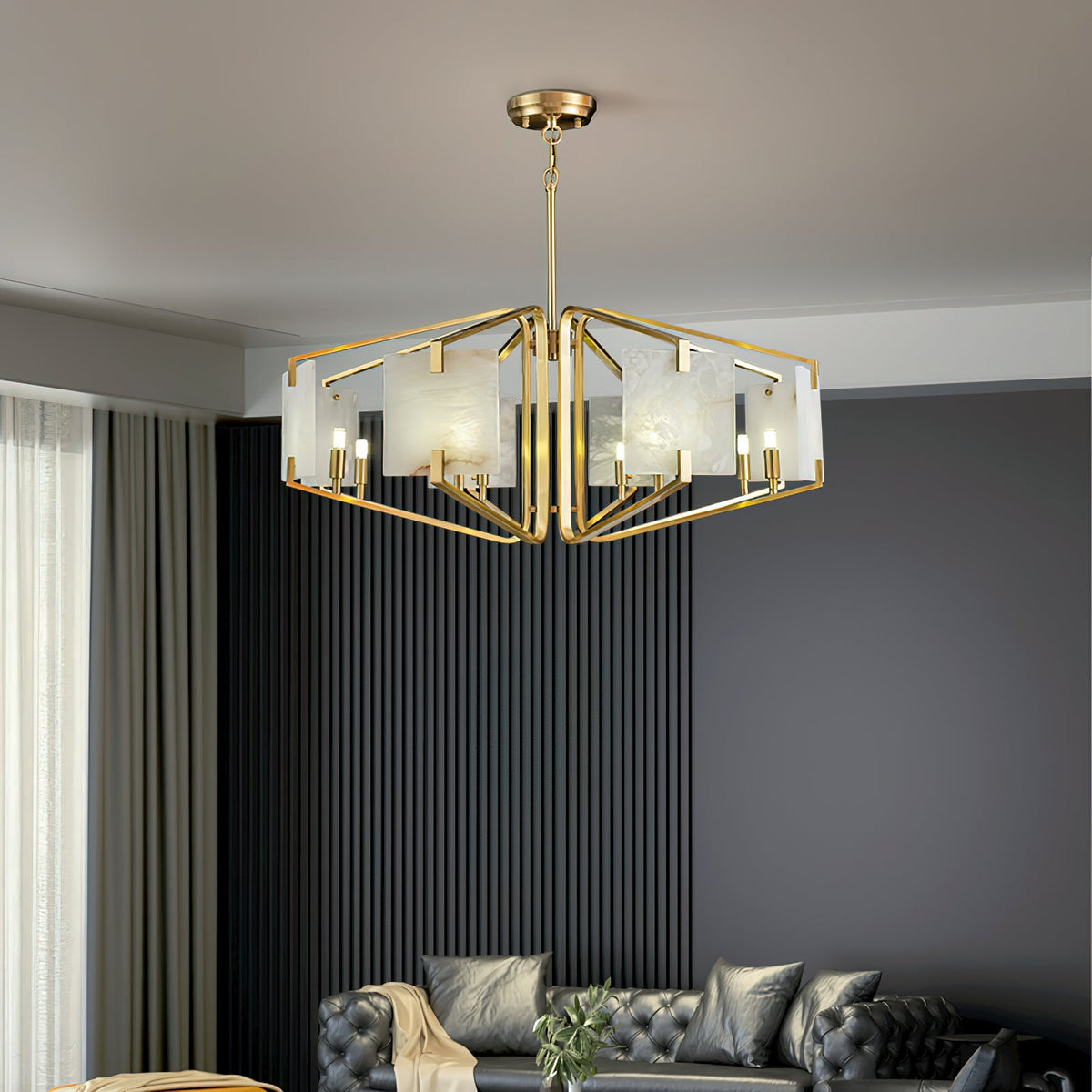 Appareil Alabaster Chandelier – Brass & Squared Alabaster Panel Chandelier