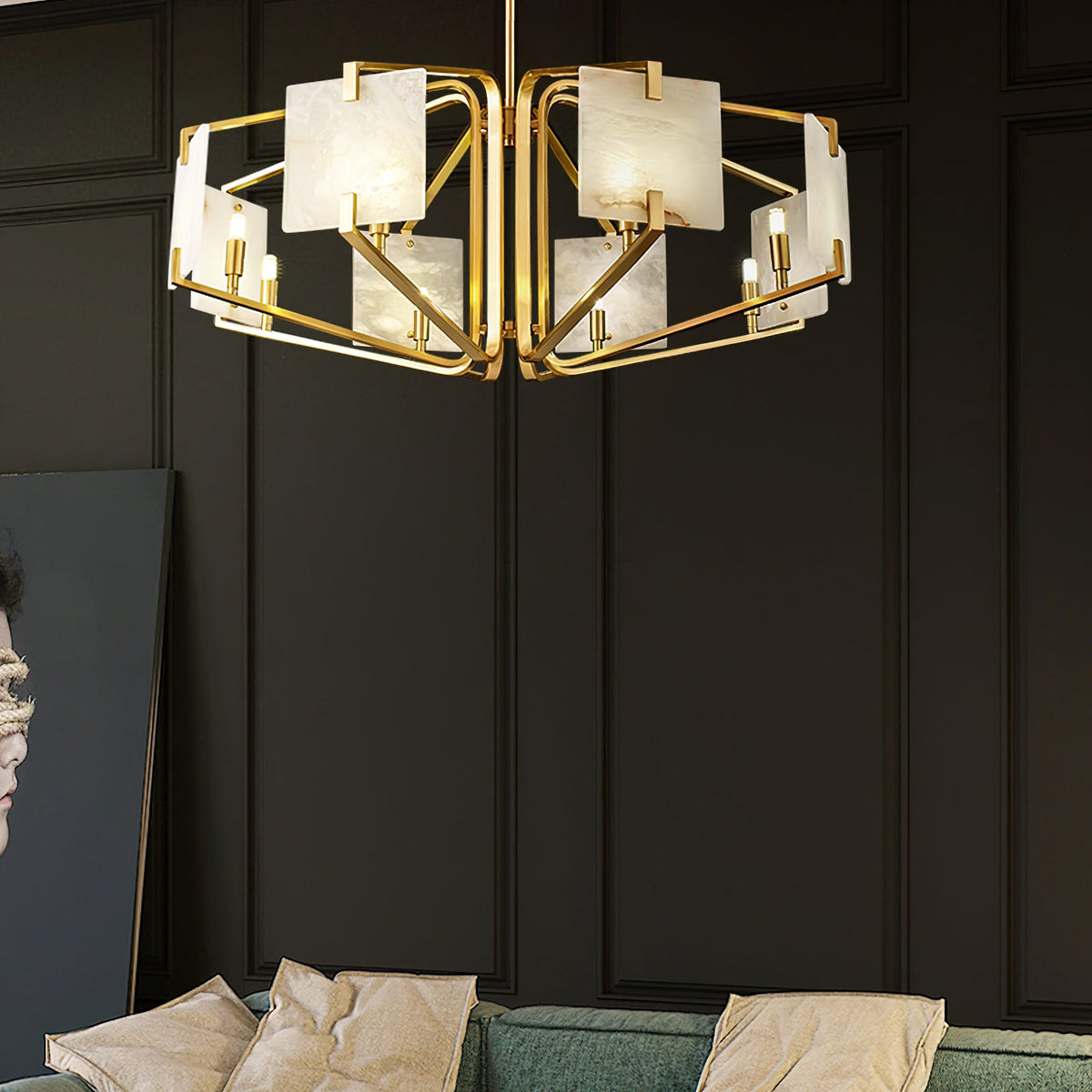 Appareil Alabaster Chandelier – Brass & Squared Alabaster Panel Chandelier