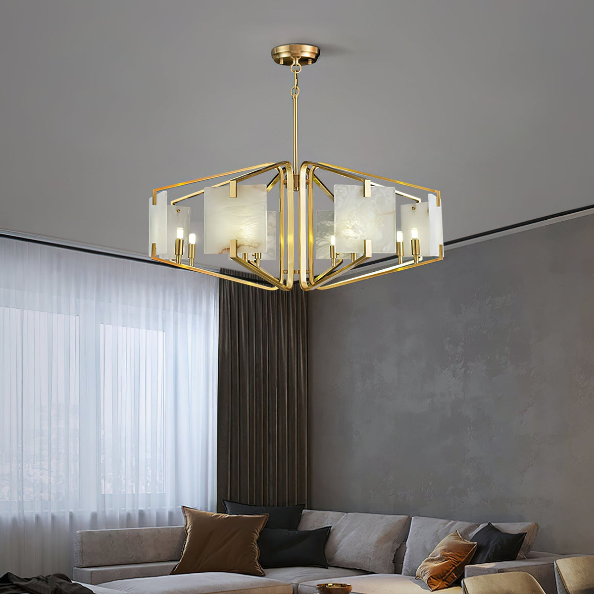 Appareil Alabaster Chandelier – Brass & Squared Alabaster Panel Chandelier