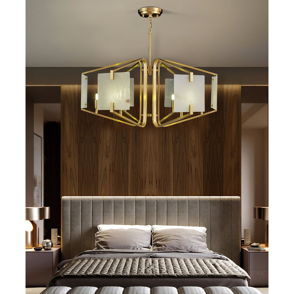 Appareil Alabaster Chandelier – Brass & Squared Alabaster Panel Chandelier