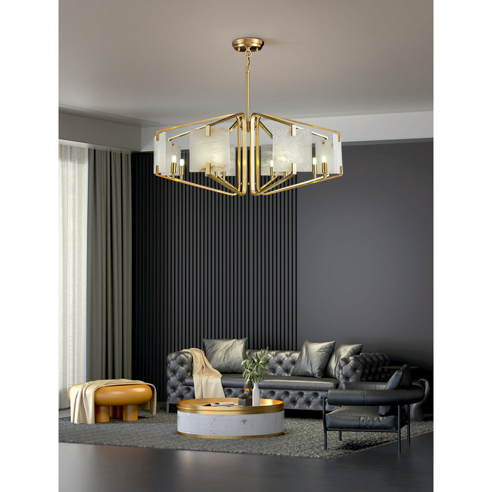 Appareil Alabaster Chandelier – Brass & Squared Alabaster Panel Chandelier