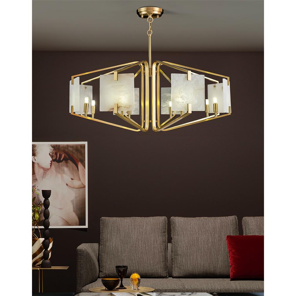 Appareil Alabaster Chandelier – Brass & Squared Alabaster Panel Chandelier
