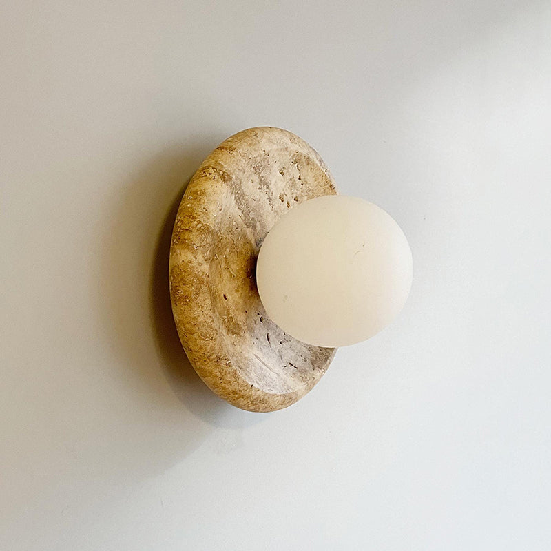 Apricity Travertine Wall Lamp – Natural Travertine Stone & Glass Wall Sconce