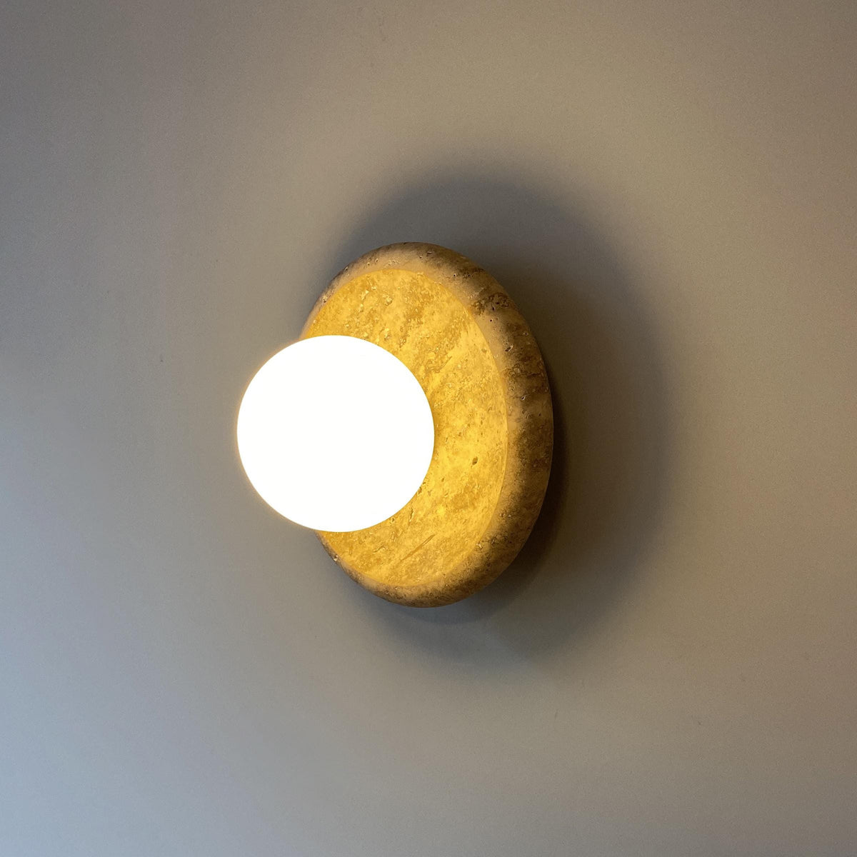 Apricity Travertine Wall Lamp – Natural Travertine Stone & Glass Wall Sconce