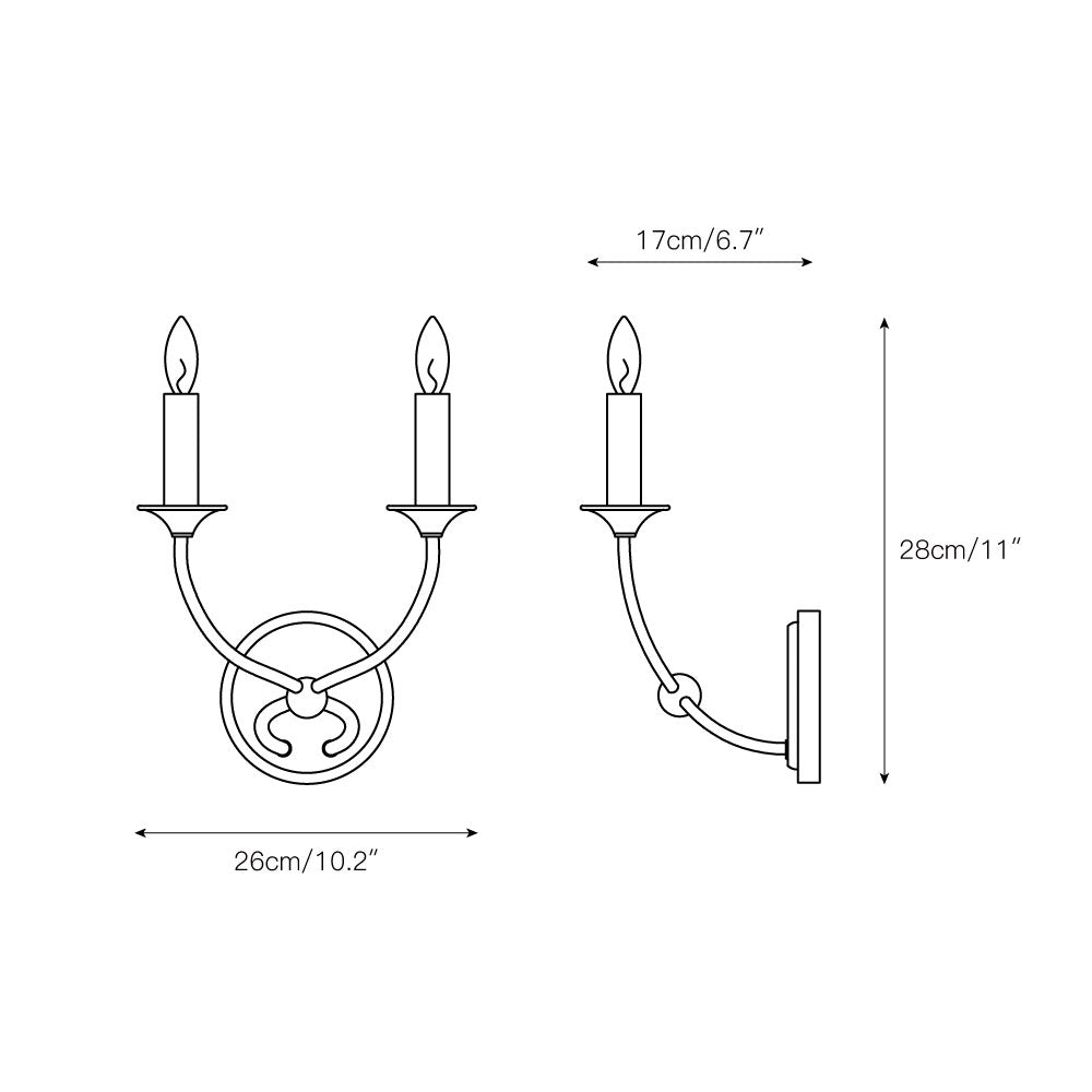 Arabella Wall Lamp – Matte Black Ribbon Iron & Candelabra Wall Sconce