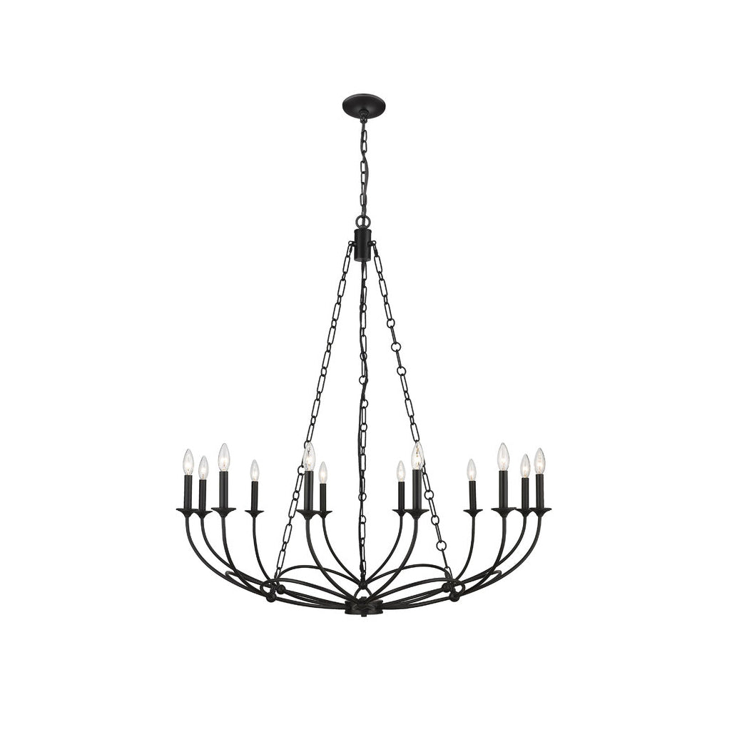 Arabella Chandelier – Theatrical Matte Black Ribbon Iron & Candelabra Chandelie