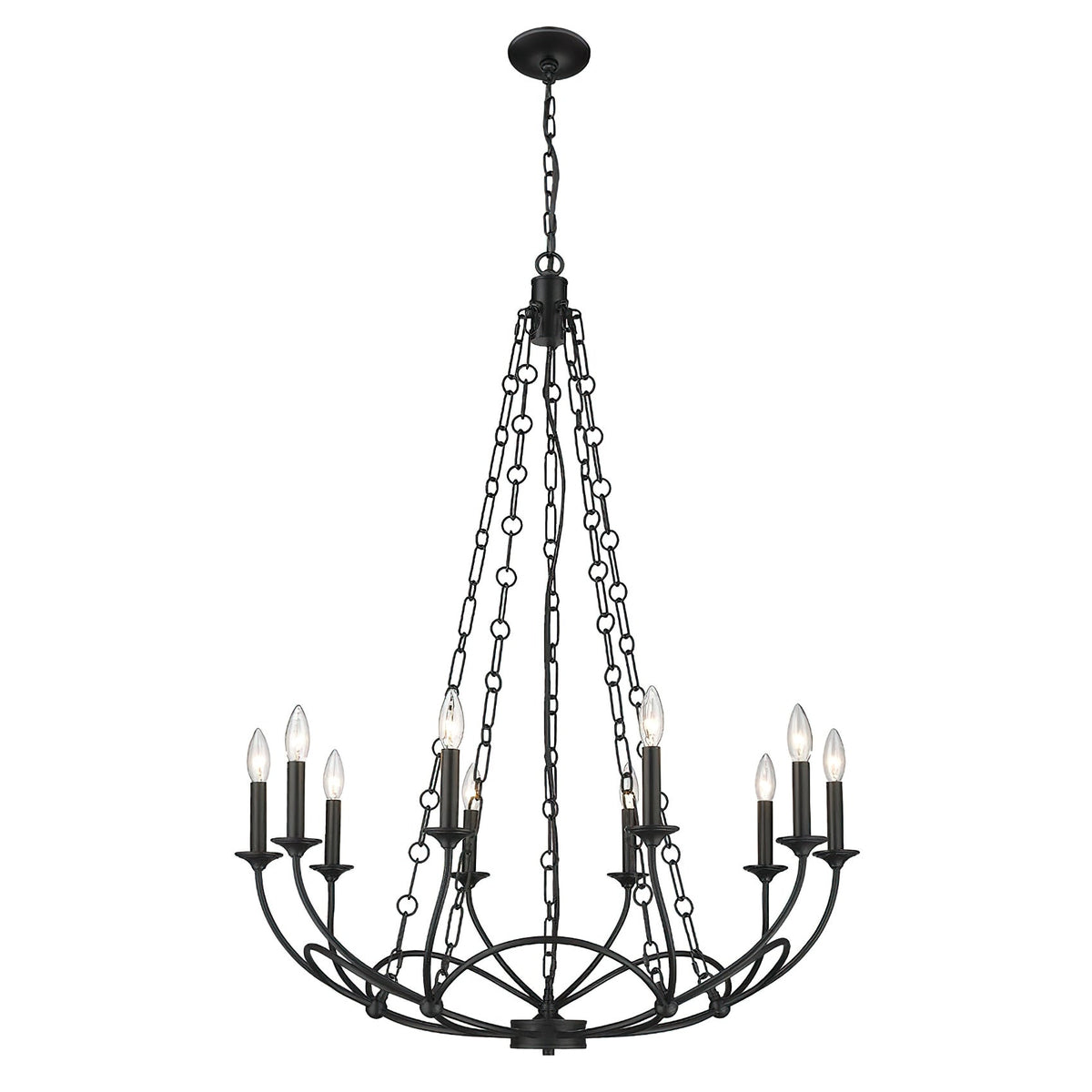 Arabella Chandelier – Theatrical Matte Black Ribbon Iron & Candelabra Chandelie