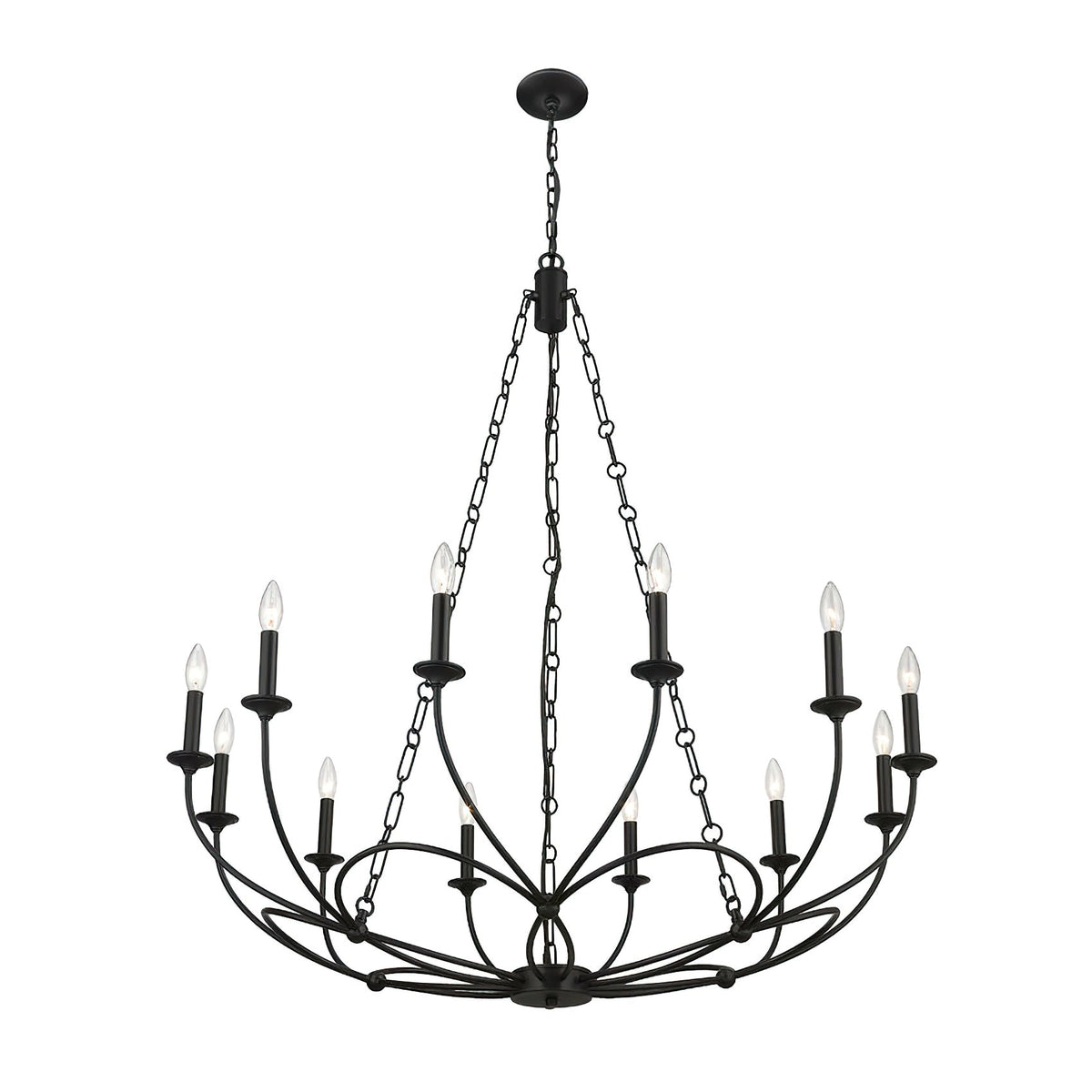 Arabella Chandelier – Theatrical Matte Black Ribbon Iron & Candelabra Chandelie