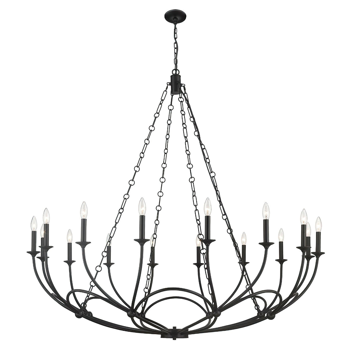 Arabella Chandelier – Theatrical Matte Black Ribbon Iron & Candelabra Chandelie