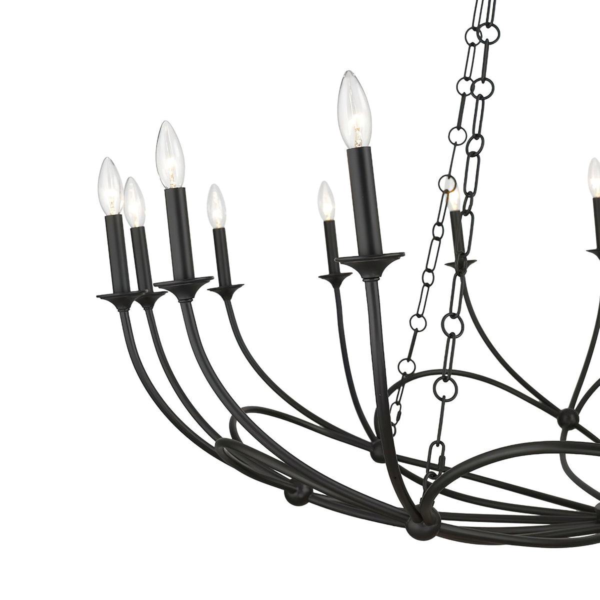 Arabella Chandelier – Theatrical Matte Black Ribbon Iron & Candelabra Chandelie