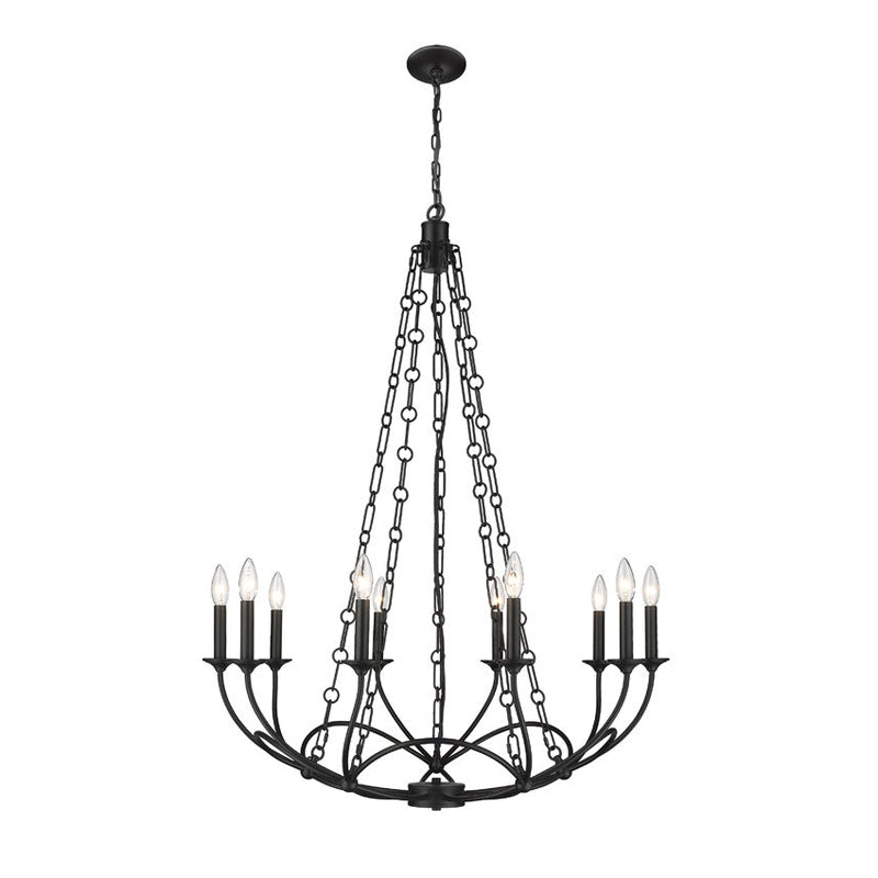 Arabella Chandelier – Theatrical Matte Black Ribbon Iron & Candelabra Chandelie
