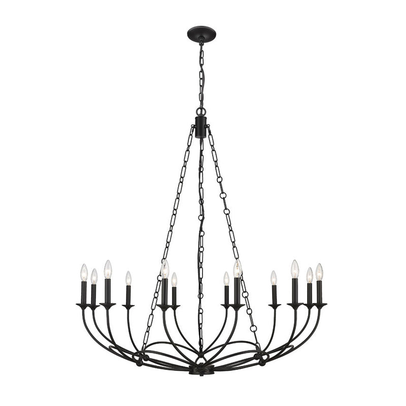 Arabella Chandelier – Theatrical Matte Black Ribbon Iron & Candelabra Chandelie