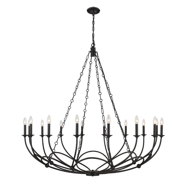 Arabella Chandelier – Theatrical Matte Black Ribbon Iron & Candelabra Chandelie