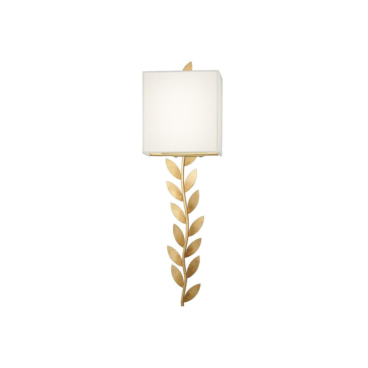 Arbor Grove Wall Lamp – Warm Brass Leaf & White Linen Wall Sconce