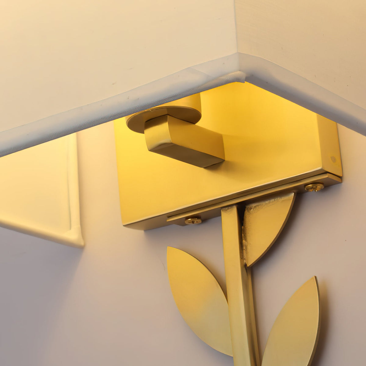 Arbor Grove Wall Lamp – Warm Brass Leaf & White Linen Wall Sconce