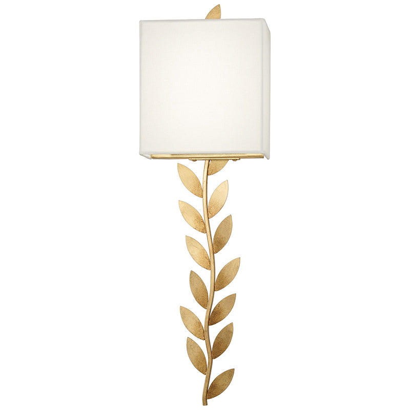 Arbor Grove Wall Lamp – Warm Brass Leaf & White Linen Wall Sconce