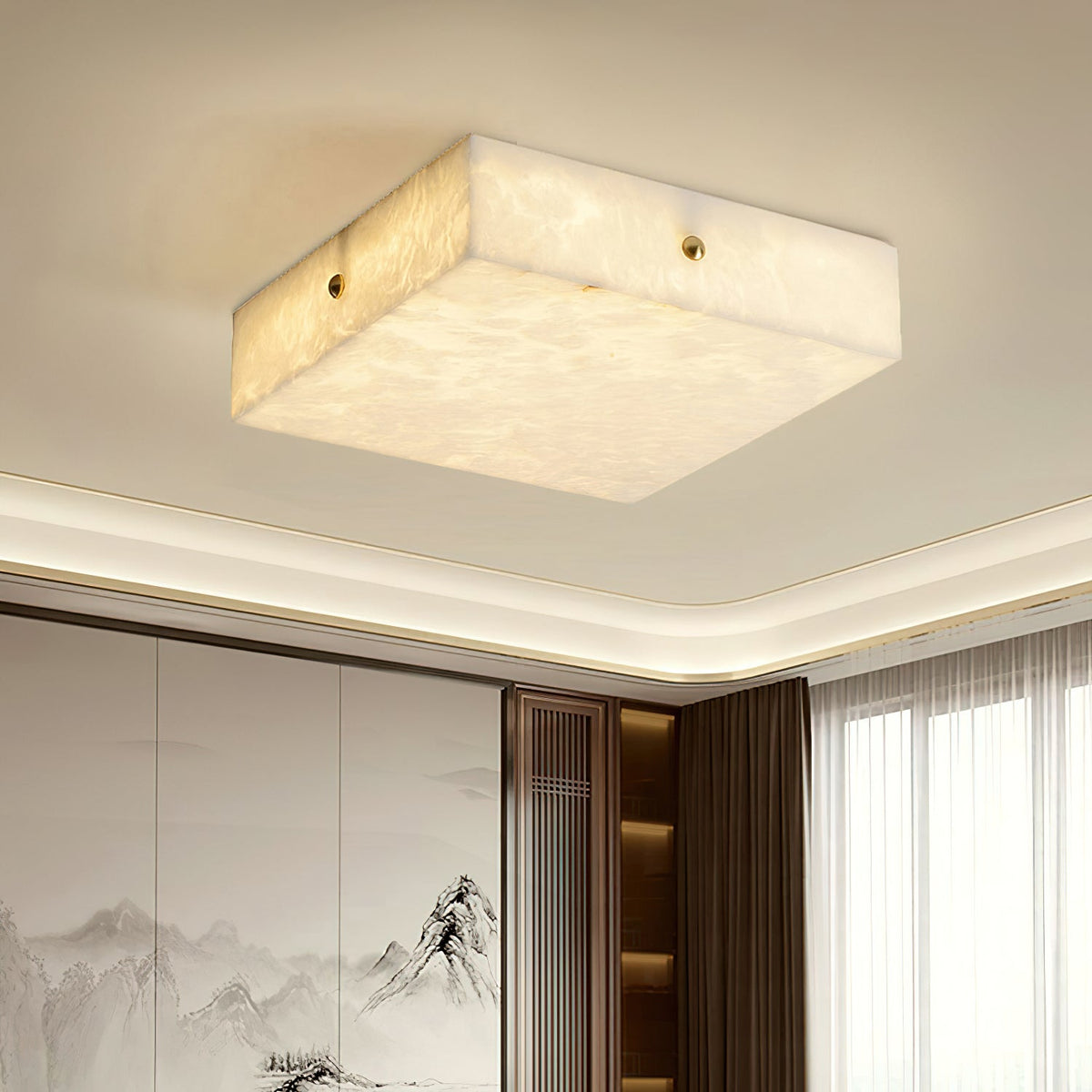 Arca Alabaster Flushmount Ceiling Light – Natural Gypsum Snowflake Flushmount Ligh